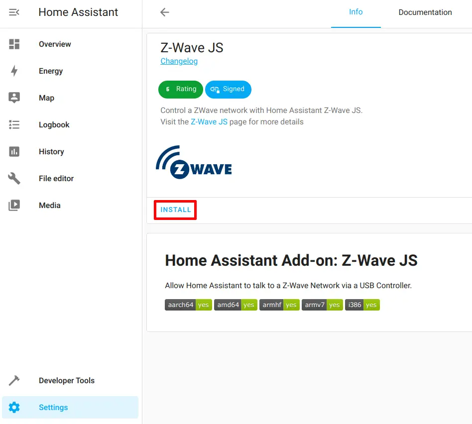 Install Z-Wave JS Add-on