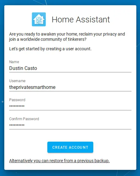 Home Assistant Account Setup