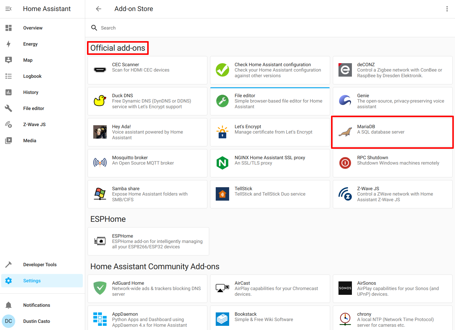 Home Assistant Add-on MariaDB