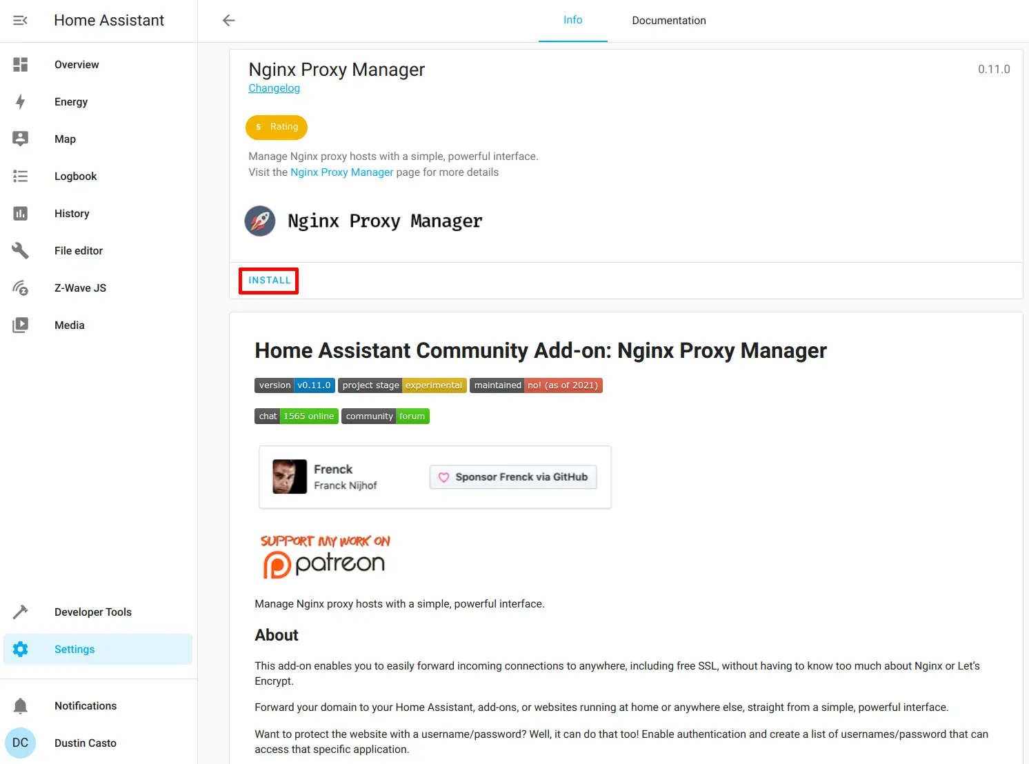 Home Assistant Install Nginx Proxy Manager